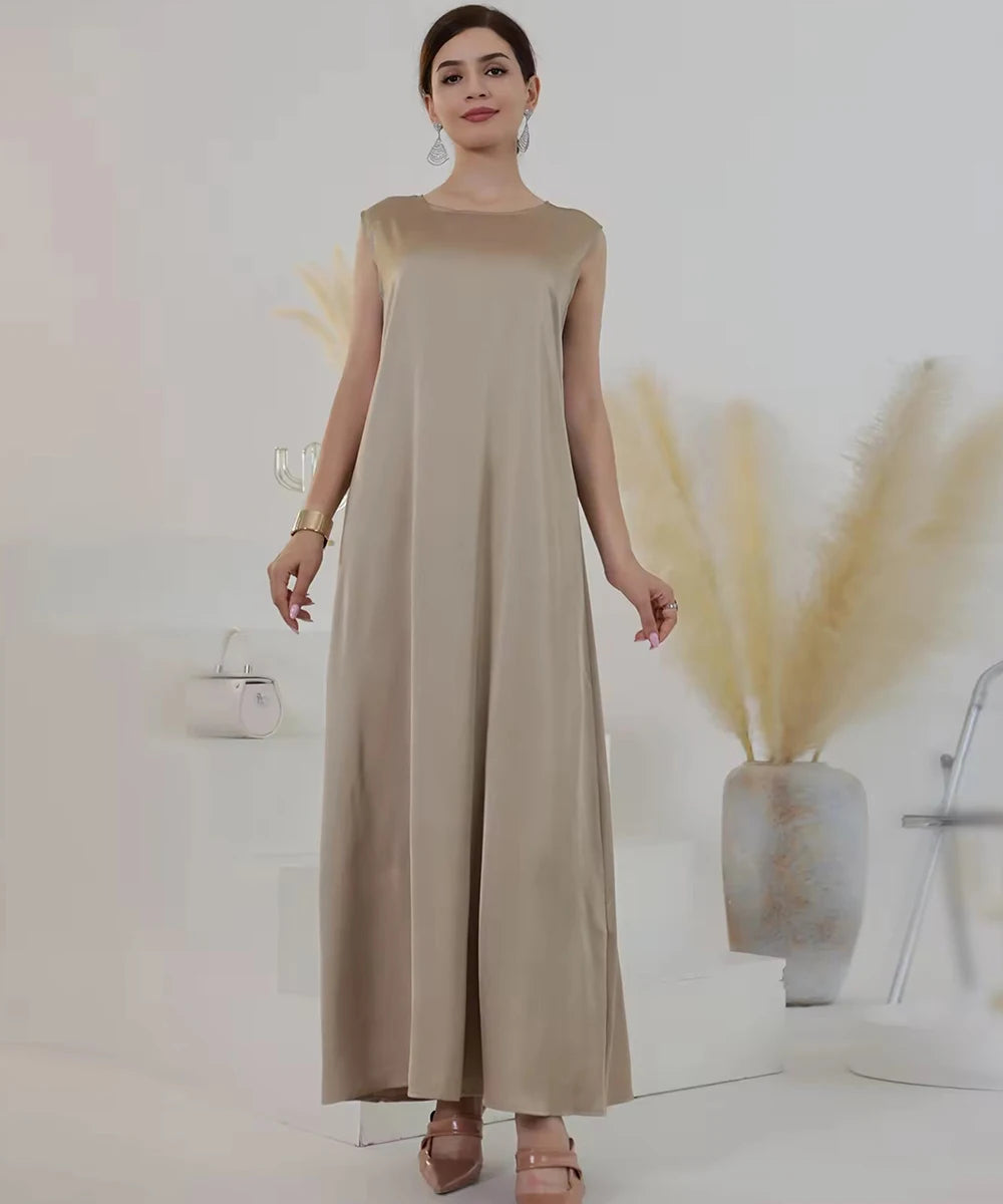 Basic Simple Satin Abaya Dress, High Quality Inner Dress