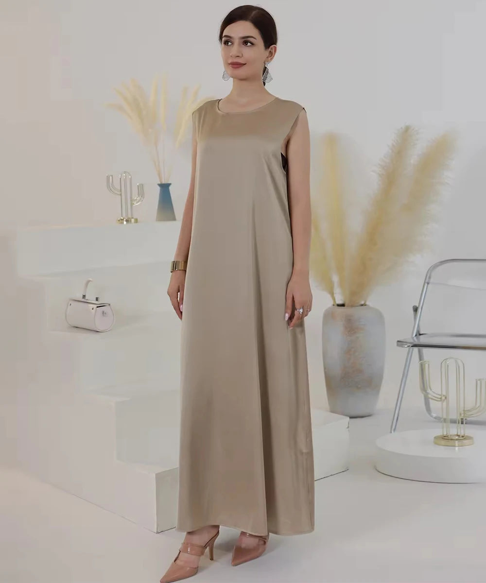 Basic Simple Satin Abaya Dress, High Quality Inner Dress